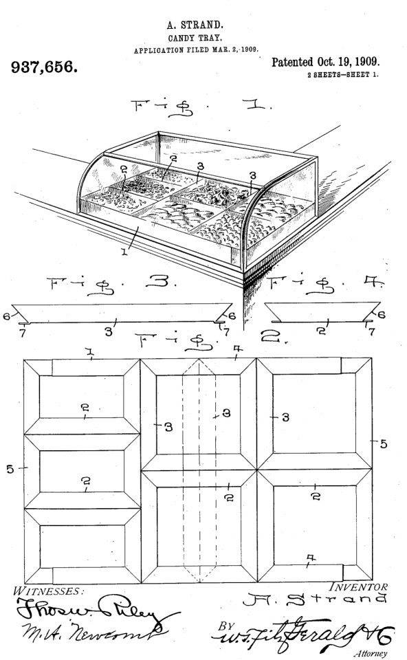 In 1909, Alfred Strand, of Wellington, invented a candy tray that could be used in shop counters. 